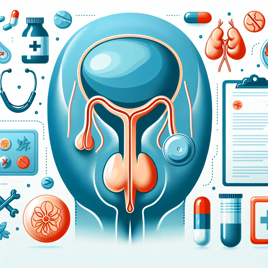 Imagen explicativa sobre la prostatitis y el agrandamiento de la próstata, mostrando síntomas, diagnóstico y tratamiento.