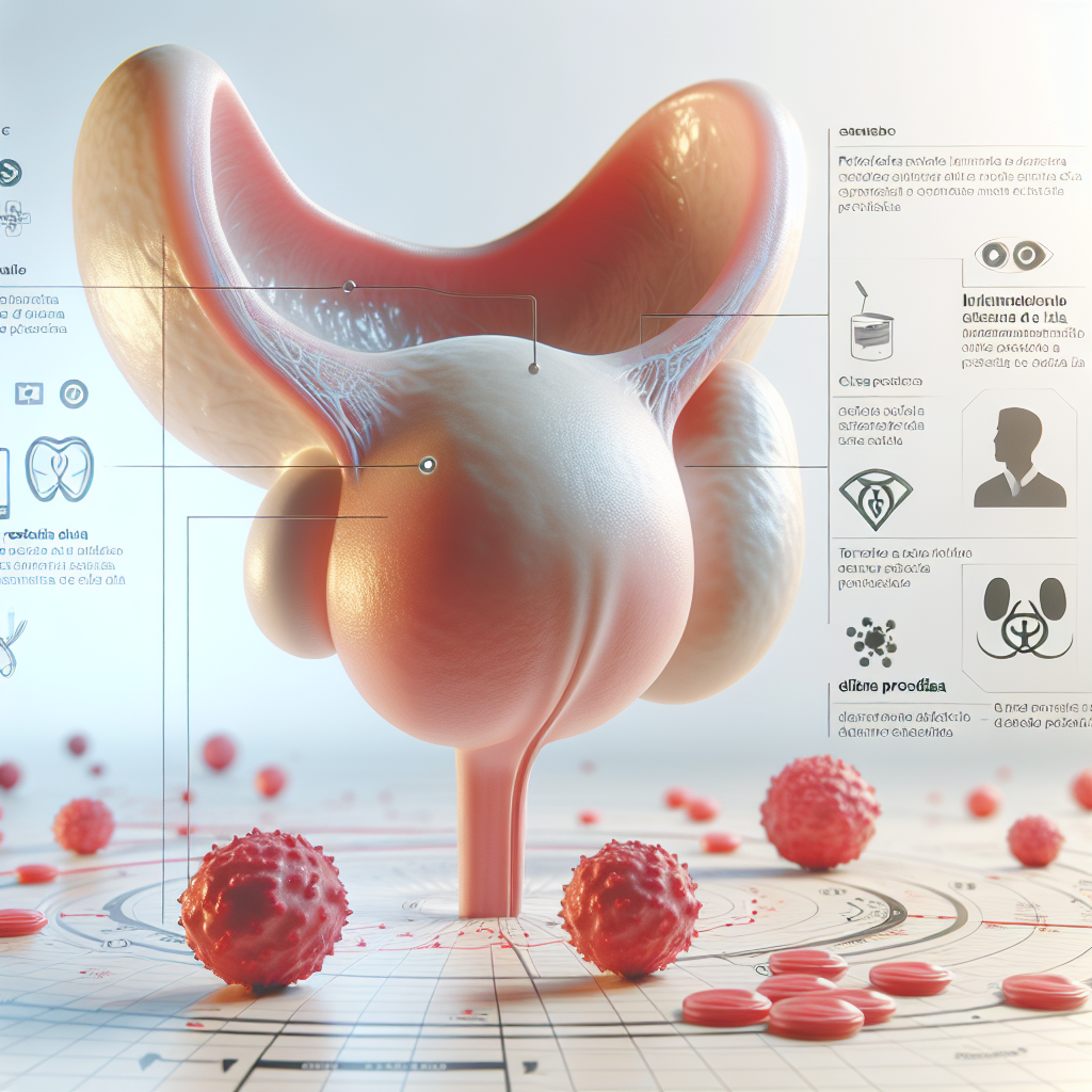 Ilustración de la glándula prostática inflamada, destacando las áreas afectadas.