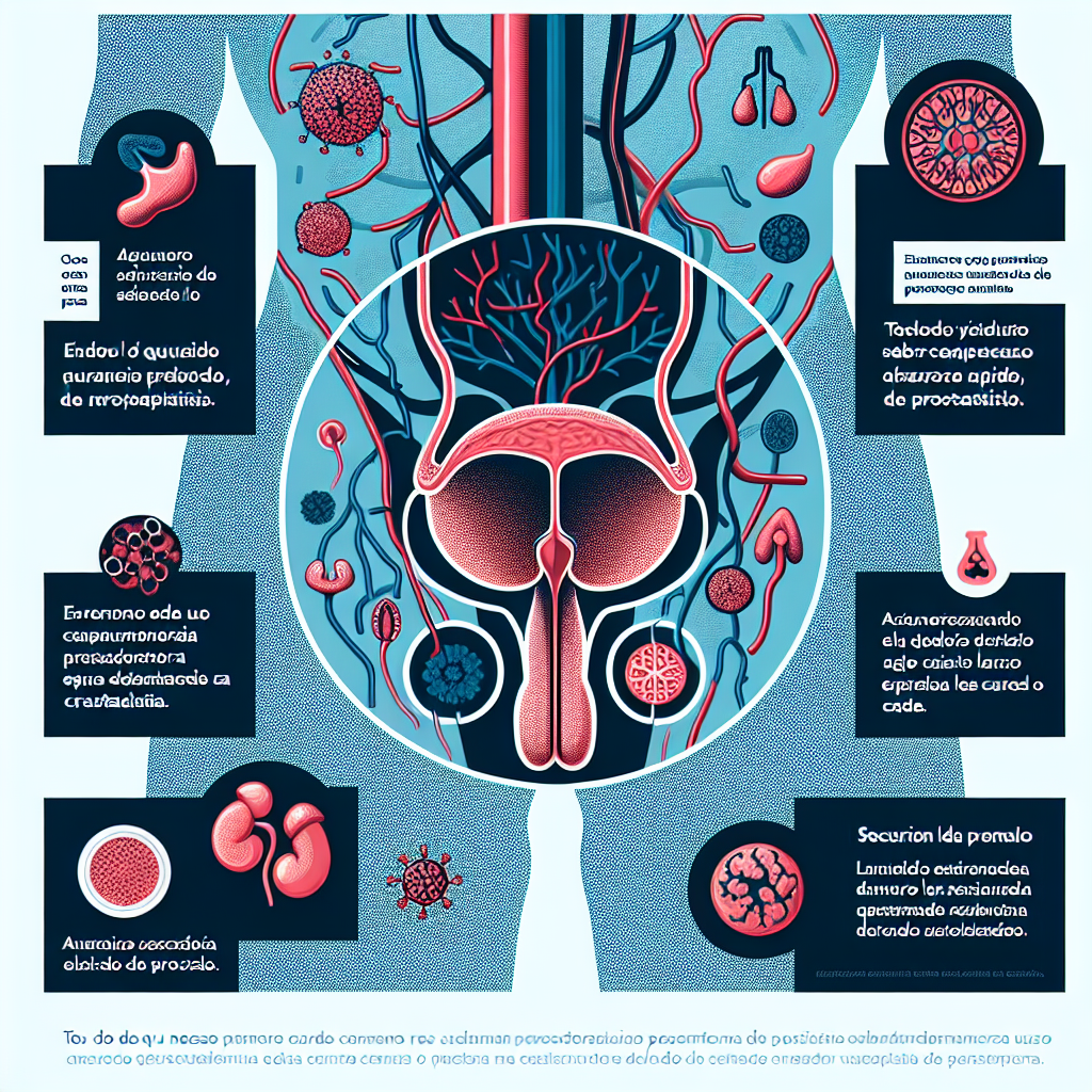 Diagrama que muestra los síntomas, tipos, tratamientos y complicaciones de la prostatitis.