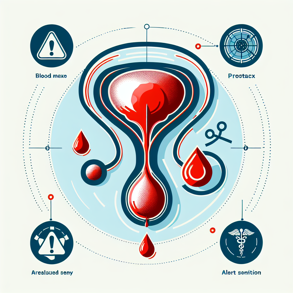 Ilustración de próstata inflamada con presencia de sangre en el esperma, símbolo de un síntoma alarmante de prostatitis.