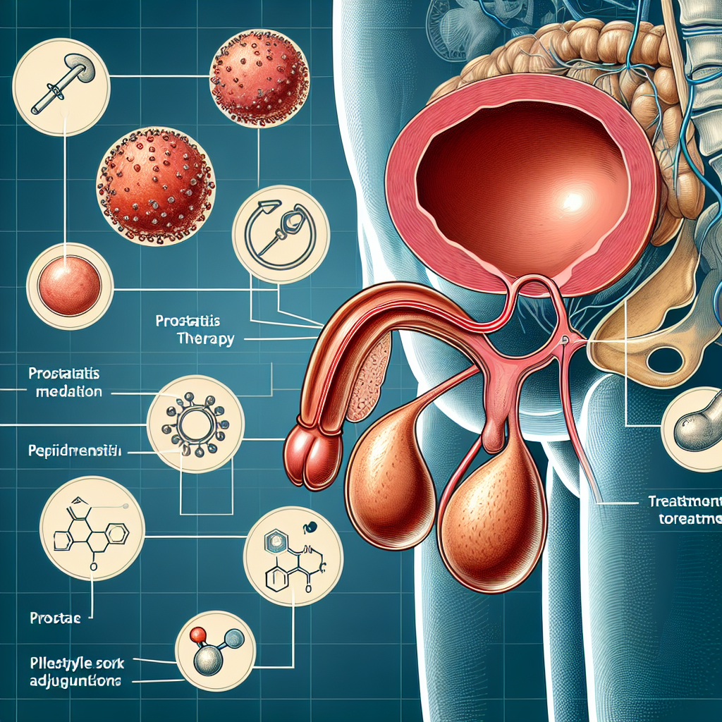 Esquema anatómico que muestra la próstata inflamada y el epidídimo, ejemplificando la conexión entre prostatitis y epididimitis.