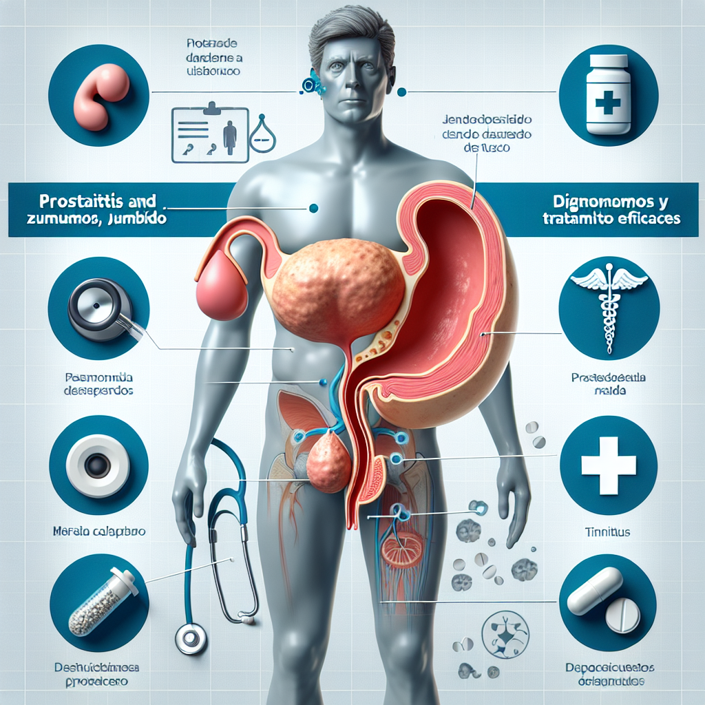 Ilustración mostrando los síntomas y tratamientos de la prostatitis.