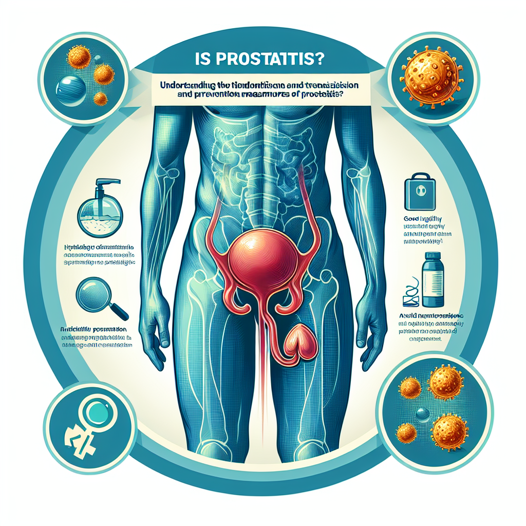 Ilustración de una próstata inflamada junto a iconos de prevención.